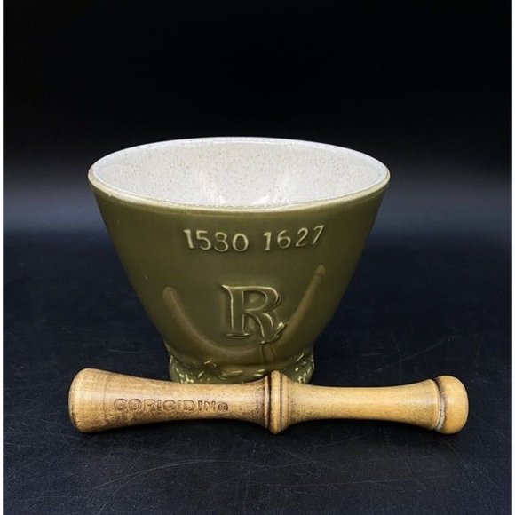 Schering Louis Hebert Ceramic Mortar & Wood Pestle Apothecary Pharmaceutical - Picture 8 of 11